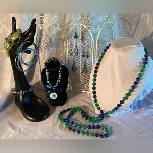 Blue and Green Costume Jewelry Lot 14 Pieces